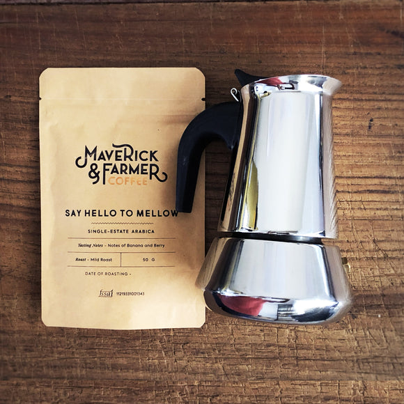 Beginner stainless steel Moka Pot + Coffee pack
